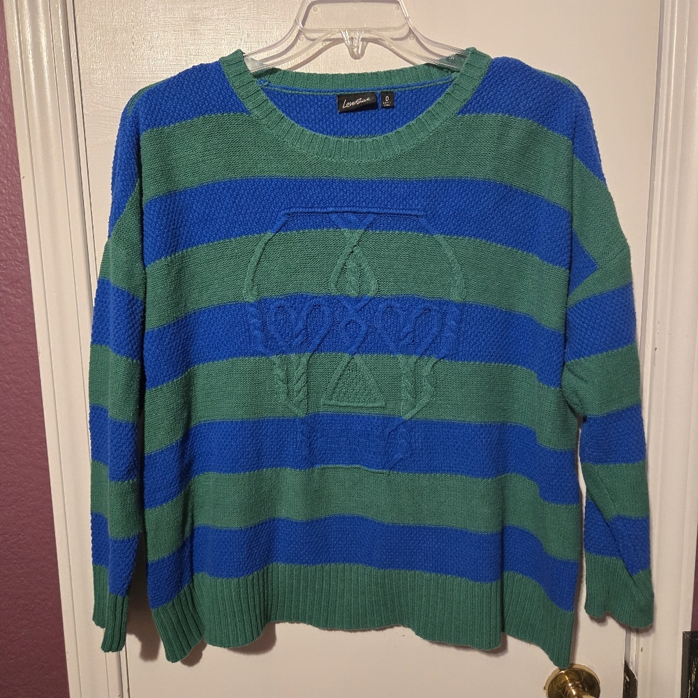 0 Torrid/Lovesick Skull Graphic Green Blue Stripe Oversize Sweater